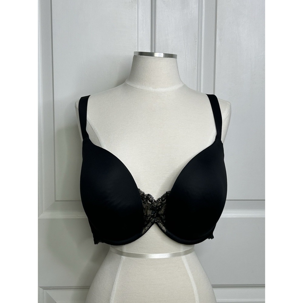 Cacique Quarterly Lace Plunge Bra Overlay Lace Black + Nude Womens 44DD Wired